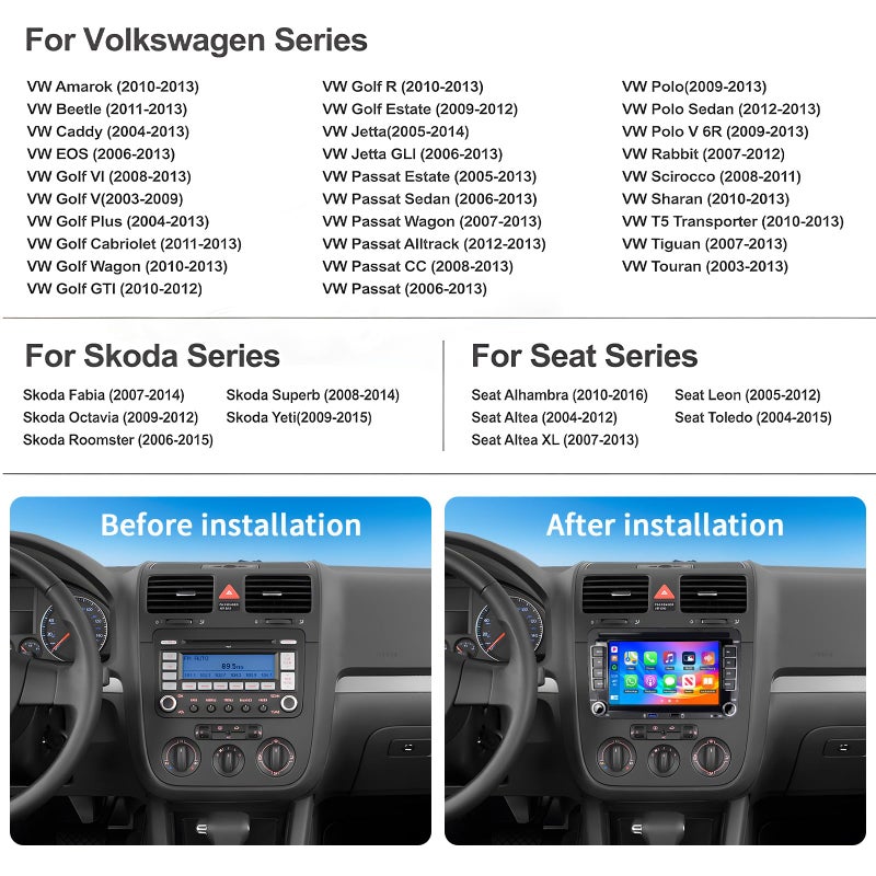 UNITOPSCI 2G+32G Wireless CarPlay Car Radio for VW Volkswagen Passat Seat Golf Jetta Tiguan Touran EOS Android Car Stereo 7 Inch Touchscreen Bluetooth GPS Android Auto WiFi FM/RDS SWC EQ+ USB Backup Camera - Image 2